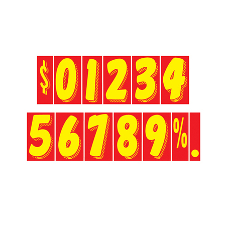 CAR DEALER DEPOT 7 1/2" Yellow & Red Adhesive Windshield Numbers: $ Pk 136-$